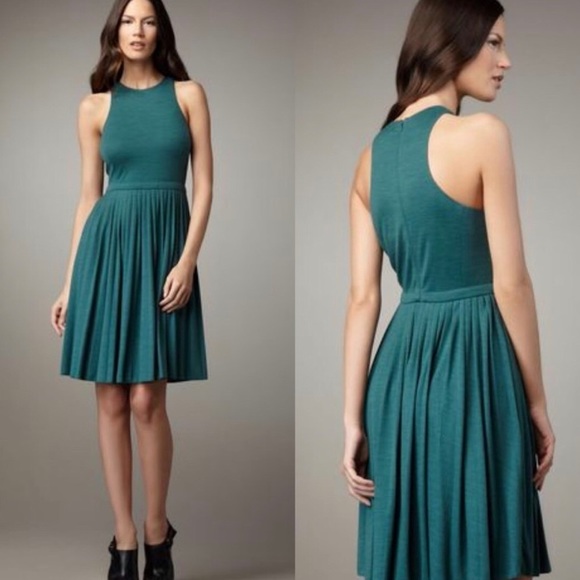 Revolve | Tibi Forest Green Wool Pleated Skirt Sleeveless Jersey Midi Dress - Picture 1 of 8